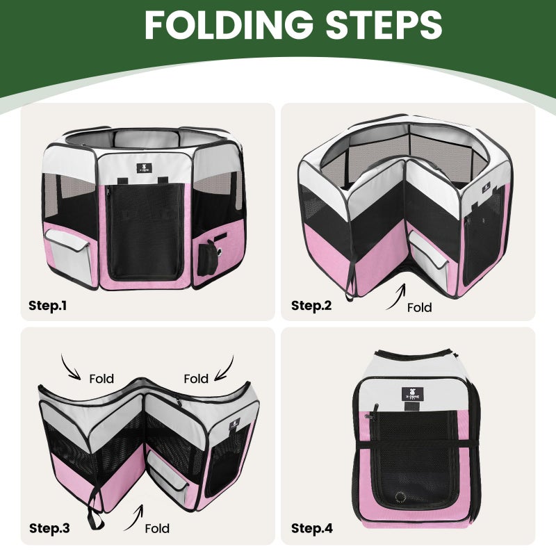X-ZONE PET Dog Playpen Portable Pet Play Pens for Puppies, Cat, Rabbit, Chicks, Foldable Exercise Play Tent Kennel Crate, Indoor/Outdoor Travel Camping Pink Small - Image 5